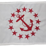 Rear Commodore Yacht Club Officer Flag Sewn Applique Nylon 10 x 15 with red anchor and stars, durable, fast-drying with canvas header and brass grommets.