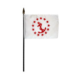 Rear Commodore Yacht Club Officer 4 x 6 Printed Table Stick Flag featuring a red anchor and stars on a white background, with black plastic staff and gold top.