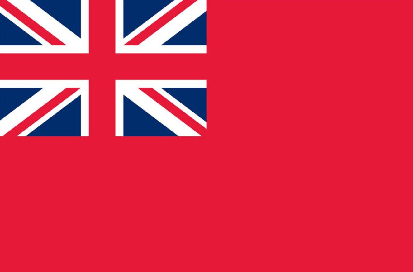 British Red Ensign Historic Flag, printed on heavyweight nylon with solid brass grommets, featuring a Union Jack in the canton and a red field.