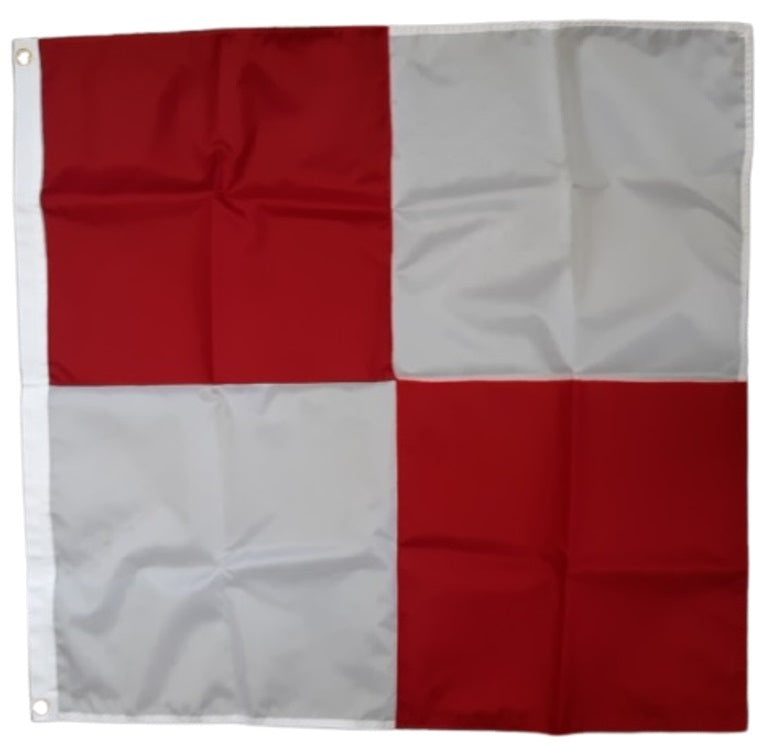 Uniform Code Signal Flag Sewn Nylon 3' x 3' Size 7, featuring a square design with a canvas header and brass grommets.