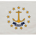 Rhode Island State Flag 12 x 18 printed nylon with anchor and stars, featuring strong canvas header, brass grommets, and UV-resistant material for outdoor use.