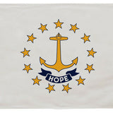 Rhode Island State Flag 12 x 18 printed nylon with anchor and stars, featuring strong canvas header, brass grommets, and UV-resistant material for outdoor use.