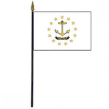 Rhode Island Stick Flag - 4 x 6 Desktop Flag with anchor and stars, mounted on a 10.5 plastic stick with gold spear finial.