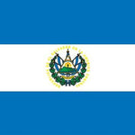 El Salvador Flag Printed Nylon 2' x 3' with green emblem, strong canvas header, brass grommets, and UV-resistant nylon for indoor or outdoor use.