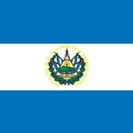 El Salvador Flag Printed Nylon 5' x 8', featuring a green emblem, canvas header, and brass grommets, designed for indoor or outdoor use.