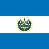 El Salvador Flag Printed Nylon 5' x 8', featuring a green emblem, canvas header, and brass grommets, designed for indoor or outdoor use.