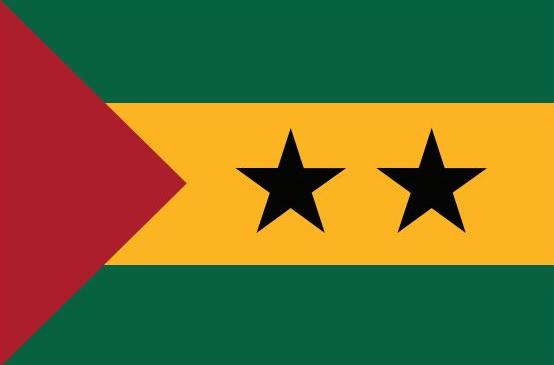 Sao Tome & Principe Flag Printed Nylon 3' x 5' with black stars, brass grommets, and strong canvas header for indoor or outdoor use.