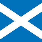 Scotland St. Andrews Flag, 2' x 3' printed nylon, features blue and white design, strong canvas header, and brass grommets, ideal for indoor or outdoor use.