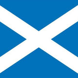 Scotland St. Andrews Flag, 2' x 3' printed nylon, features blue and white design, strong canvas header, and brass grommets, ideal for indoor or outdoor use.