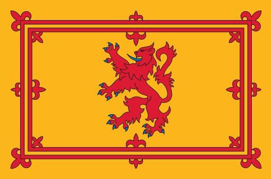 Scotland Rampant Lion Flag Printed Nylon 2' x 3', featuring a red lion with blue claws and wings. Ideal for indoor or outdoor use.