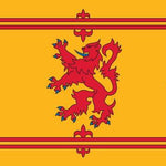 Scotland Rampant Lion Flag Printed Nylon 3' x 5', featuring a red lion design with blue claws, yellow border, and strong canvas header with brass grommets.