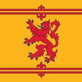 Scotland Rampant Lion Flag Printed Nylon 3' x 5', featuring a red lion design with blue claws, yellow border, and strong canvas header with brass grommets.