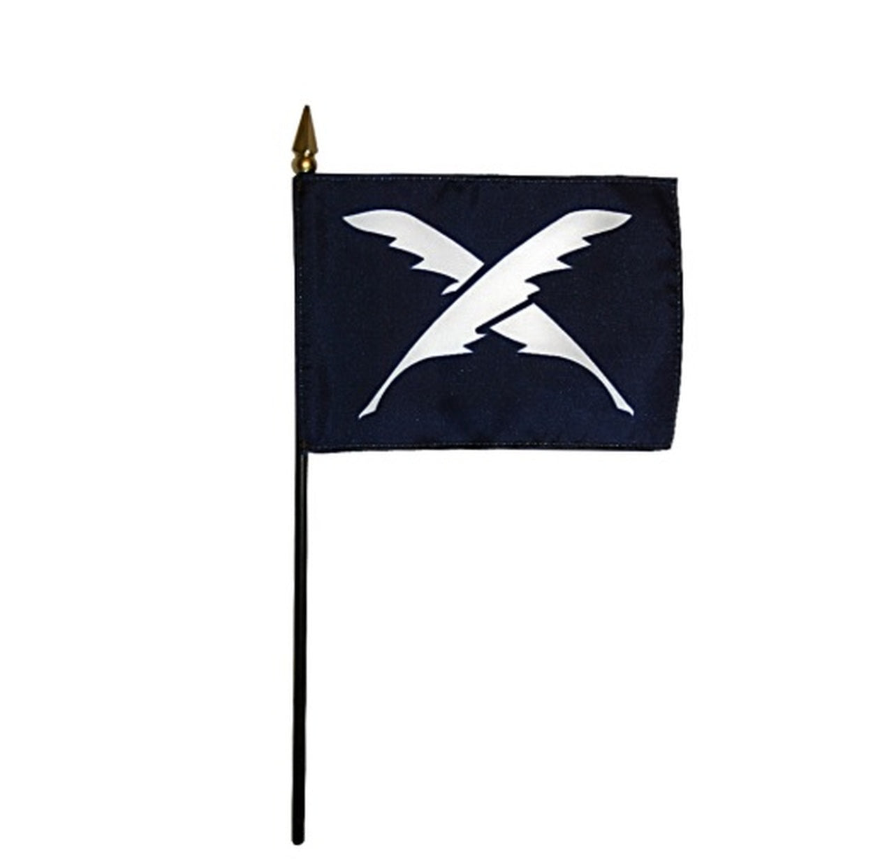 Secretary Yacht Club Officer 4 x 6 Printed Stick Table Flag featuring a white X on a blue background, mounted on a black plastic staff with a gold top.