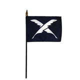 Secretary Yacht Club Officer 4 x 6 Printed Stick Table Flag featuring a white X on a blue background, mounted on a black plastic staff with a gold top.