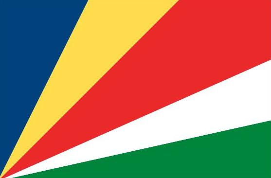 Seychelles Flag Printed Nylon 3' x 5' featuring a central triangle, strong canvas header, and brass grommets, designed for indoor or outdoor use.