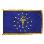 Indiana State Flag 4' x 6' INDOOR Printed Nylon with yellow fringe, featuring a torch and stars emblem, designed to official state specifications.