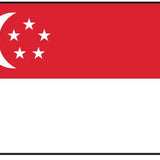 Singapore Flag Printed Nylon 3' x 5' featuring a crescent moon and stars, with strong canvas header and two brass grommets, designed for indoor or outdoor use.