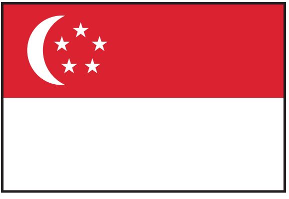 Singapore Flag Printed Nylon 3' x 5' featuring a crescent moon and stars, with strong canvas header and two brass grommets, designed for indoor or outdoor use.