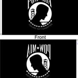 US Military POW/MIA Flag featuring a black and white soldier's silhouette, 3' x 5' single-sided, heavyweight nylon with solid brass grommets.