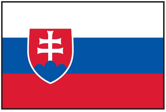 Slovakia Flag Printed Nylon 3' x 5' with white cross, blue heart, and strong canvas header with brass grommets, designed for indoor or outdoor use.