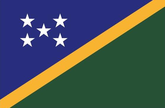 Solomon Islands Flag Printed Nylon 3' x 5' with white stars on a blue background, durable for outdoor use with strong canvas header and brass grommets.