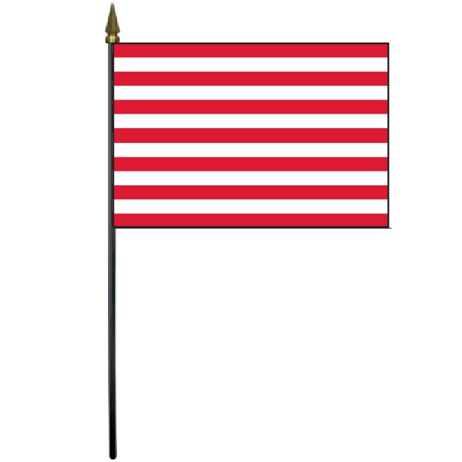 Sons of Liberty Stick Flag 4 x 6, mounted on a 10.5 plastic stick with gold spear finial, ideal for tabletops or desktops.