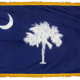 South Carolina State Flag 4' x 6' INDOOR Printed Nylon featuring a white palm tree and crescent moon on a blue background, with golden yellow fringe.