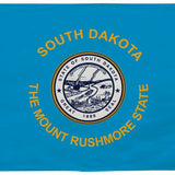 South Dakota State Flag 12 x 18 Printed Nylon with yellow text, blue background, and official state emblem. Features brass grommets for outdoor use.