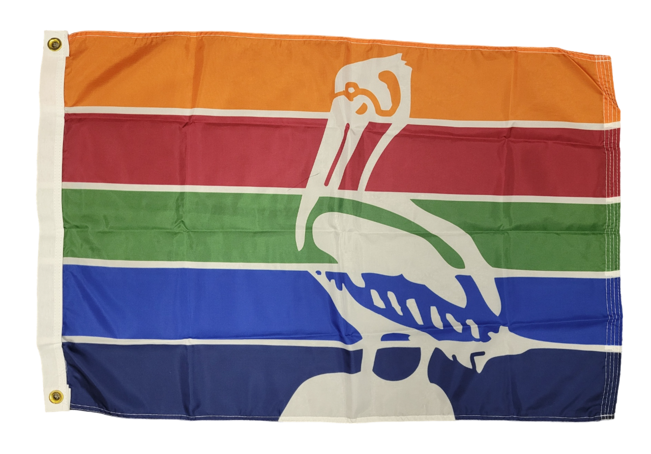 Custom PRINTED NYLON Personalized Flag featuring a pelican design, ideal for promoting organizations, businesses, or personal use.