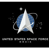 US Space Force Logo Flag Printed on durable nylon, featuring a white triangle with a blue globe, strong canvas header, and brass grommets for easy display.