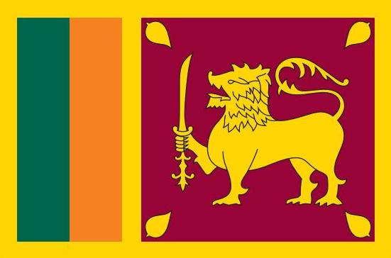 Sri Lanka Flag Printed Nylon 3' x 5' featuring a yellow lion with a sword and a red and green flag, suitable for indoor or outdoor use.