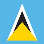 St. Lucia Flag Printed Nylon 3' x 5', featuring black and yellow triangles, designed for outdoor use with strong canvas header and brass grommets.