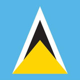 St. Lucia Flag Printed Nylon 3' x 5', featuring black and yellow triangles, designed for outdoor use with strong canvas header and brass grommets.