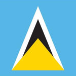 St. Lucia Flag Printed Nylon 3' x 5' with black and yellow triangle design, strong canvas header, and brass grommets for outdoor use.