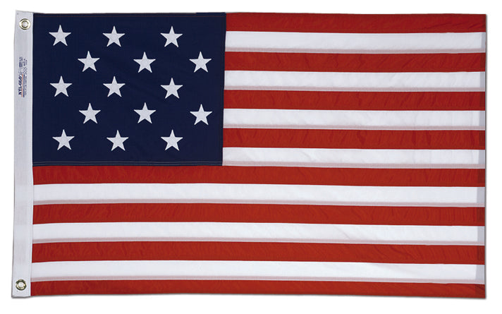 Star Spangled Banner US Flag Printed Nylon 3' x 5' with 15 stars, strong canvas header, and solid brass grommets, ideal for outdoor display.