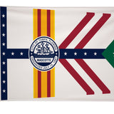 City of Tampa Flag Printed Nylon 3' x 5', featuring a city logo, stars, and stripes, designed for durability with canvas header and brass grommets.