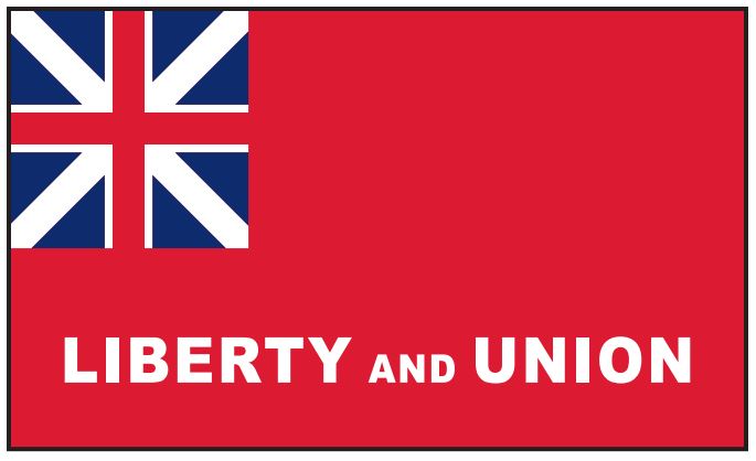 Taunton Historic Liberty and Union 3' x 5' Printed Nylon Flag featuring Liberty and Union text with British flag canton in top left corner.