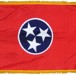 Tennessee State Flag 3' x 5' INDOOR Printed Nylon, featuring a crimson St. Andrew's cross on a white field, with a pole sleeve and golden yellow fringe.