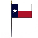 Texas Stick Flag - 4 x 6 Desktop Flag with white star on blue, red and white sections, mounted on a 10.5 plastic stick with gold spear finial.