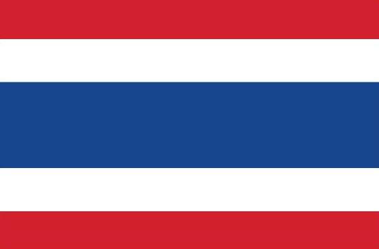 Thailand Flag Printed Nylon 2' x 3', featuring strong canvas header, two brass grommets, and four rows of lock-stitching for durability. Suitable for indoor or outdoor use.