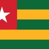 Togo Flag Printed Nylon 3' x 5' with a white star, durable canvas header, and brass grommets, suitable for indoor or outdoor use.