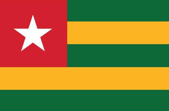 Togo Flag Printed Nylon 3' x 5' with a white star, durable canvas header, and brass grommets, suitable for indoor or outdoor use.