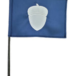 Treasurer Yacht Club Officer 4 x 6 Sewn Applique Stick Table Flag with white acorn design on blue fabric, attached to black plastic staff with gold top.