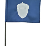 Treasurer Yacht Club Officer 4 x 6 Sewn Applique Stick Table Flag with white acorn design on blue fabric, attached to black plastic staff with gold top.