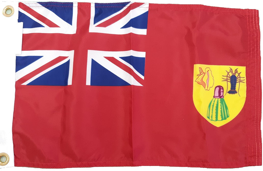 Turks and Caicos Civil Ensign Courtesy Flag 12 x 18, made from marine-grade solarmax nylon, featuring a white cross and a yellow patch.