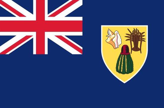 Turks and Caicos National Courtesy Flag 12 x 18 with a cross, made of Marine-grade solarmax nylon, canvas header, and brass grommets.