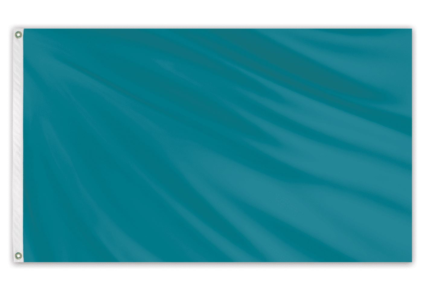 Turquoise Solid Color Nylon Flag 3' x 5', featuring a blue fabric with a white border, made from 200 denier nylon for durability and easy flying.