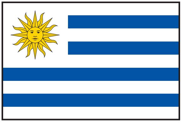 Uruguay Flag Printed Nylon 3' x 5' featuring a sun with a face and blue and white stripes, designed for indoor or outdoor use with strong canvas header and brass grommets.