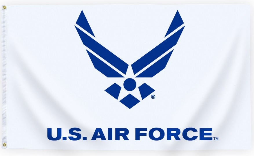 US Air Force Logo Flag, 3' x 5', featuring an official emblem, made of durable nylon with solid brass grommets and a strong canvas header.