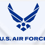 US Air Force Logo Flag Printed Nylon 3' x 5', features official military design, strong canvas header, and solid brass grommets for durability.